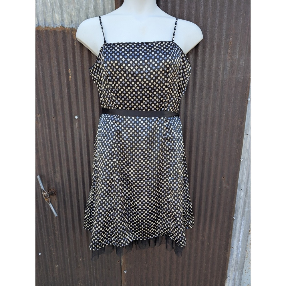 Vintage City Triangles‎ Polka Dot Dress Size 13 Y2K Tulle Rockabilly Satin 50s